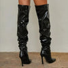 Women's Winter Boots - Luxe Kunstleren Overknee Laarzen met Hak en Spitse Neus - Zwart - 35 - Zarandi Amsterdam