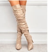 Women's Winter Boots - Luxe Kunstleren Overknee Laarzen met Hak en Spitse Neus - Abrikoos - 35 - Zarandi Amsterdam