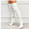 Women's Winter Boots - Luxe Kunstleren Overknee Laarzen met Hak en Spitse Neus - Wit - 35 - Zarandi Amsterdam