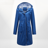 Women's Coat - Waterdichte knielange trenchcoat voor dames met capuchon - Blauw - S - Zarandi Amsterdam