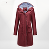 Women's Coat - Waterdichte knielange trenchcoat voor dames met capuchon - Rood - S - Zarandi Amsterdam