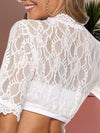 Women's Blouse - Dames cropped blouse met geplooide V - hals en driekwartmouwen - Wit - S - Zarandi Amsterdam