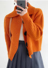 Women's Cardigan - Dames gebreide cardigan met Peter Pan kraag | Winter - Oranje - S - Zarandi Amsterdam