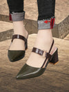women's sandals - Dames slingback - riem sandalen met puntig teenontwerp - Donkergroen - 35 - Zarandi Amsterdam