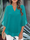 Women's Blouse - Damesblouse met korte mouwen en V - halsontwerp - Blauwgroen - S - Zarandi Amsterdam