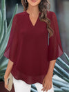 Women's Blouse - Damesblouse met korte mouwen en V - halsontwerp - Wijn rood - S - Zarandi Amsterdam
