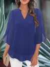 Women's Blouse - Damesblouse met korte mouwen en V - halsontwerp - Blauw - S - Zarandi Amsterdam
