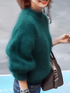 Women's Sweater - Damestrui, casual pasvorm | Angora breisel - Groen - One Size - Zarandi Amsterdam