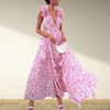 Dresses - Delphina | Zomerse Maxi Jurk – Taille Uitsnijding, Ruffle Mouwen en Elegante V - Hals - Roze - S - Zarandi Amsterdam