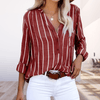 Women Trendy Outfit - Demitria | Trendy damesblouse met strepen van ademende stof, lange mouwen en klassieke knoopsluiting - Rood - S - Zarandi Amsterdam