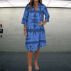 Casual Summer Wear - Diana | Comfortabele voorjaarsjurk met V - hals en lange mouwen in losse pasvorm - Blauw en Marineblauw - S - Zarandi Amsterdam
