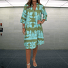 Casual Summer Wear - Diana | Comfortabele voorjaarsjurk met V - hals en lange mouwen in losse pasvorm - Groen - S - Zarandi Amsterdam