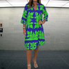 Casual Summer Wear - Diana | Comfortabele voorjaarsjurk met V - hals en lange mouwen in losse pasvorm - Groen en Marineblauw - S - Zarandi Amsterdam