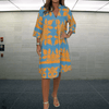 Casual Summer Wear - Diana | Comfortabele voorjaarsjurk met V - hals en lange mouwen in losse pasvorm - Oranje en Blauw - S - Zarandi Amsterdam
