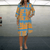 Casual Summer Wear - Diana | Comfortabele voorjaarsjurk met V - hals en lange mouwen in losse pasvorm - Oranje en Blauw - S - Zarandi Amsterdam