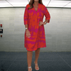 Casual Summer Wear - Diana | Comfortabele voorjaarsjurk met V - hals en lange mouwen in losse pasvorm - Rood - S - Zarandi Amsterdam