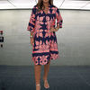 Casual Summer Wear - Diana | Comfortabele voorjaarsjurk met V - hals en lange mouwen in losse pasvorm - Roze en Zwart - S - Zarandi Amsterdam