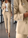 Women's 2 - piece set - Dubbele borst op maat gemaakte tweedelige pak ingesteld met metalen knopaccenten - Beige - S - Zarandi Amsterdam