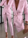 Women's 2 - piece set - Dubbele borst op maat gemaakte tweedelige pak ingesteld met metalen knopaccenten - Roze - S - Zarandi Amsterdam