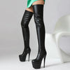 Women's Winter Boots - Overknee Laarzen voor Dames met Plateau en Hoge Stilettohak - Glanzend zwart - 35 - Zarandi Amsterdam