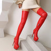 Women's Winter Boots - Overknee Laarzen voor Dames met Plateau en Hoge Stilettohak - Glanzend zwart - 35 - Zarandi Amsterdam