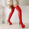 Women's Winter Boots - Overknee Laarzen voor Dames met Plateau en Hoge Stilettohak - Rood - 35 - Zarandi Amsterdam