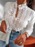 Women's Blouse - Elegante Witte Blouse Dames met Bloemenkant, Lange Mouwen en Staande Kraag - Wit - S - Zarandi Amsterdam