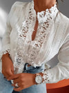 Women's Blouse - Elegante Witte Blouse Dames met Bloemenkant, Lange Mouwen en Staande Kraag - Wit - S - Zarandi Amsterdam