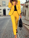 Women's 2 - piece set - Elegante blazer en broek met knopontwerpset - Geel - S - Zarandi Amsterdam