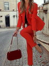 Women's 2 - piece set - Elegante blazer en broek met knopontwerpset - Rood - S - Zarandi Amsterdam