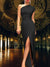 Women's Dress - Elegante satijnen maxi - jurk met één schouder voor vrouwen - Zwart - S - Zarandi Amsterdam