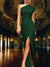 Women's Dress - Elegante satijnen maxi - jurk met één schouder voor vrouwen - Groente - S - Zarandi Amsterdam