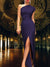 Women's Dress - Elegante satijnen maxi - jurk met één schouder voor vrouwen - Donkerpaars - S - Zarandi Amsterdam