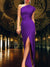 Women's Dress - Elegante satijnen maxi - jurk met één schouder voor vrouwen - Paars - S - Zarandi Amsterdam