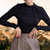 Shirts - Geneva | Elegante dames top met lange mouwen, figuur - hugging pasvorm en verfijnd ribontwerp van elastisch materiaal - Zwart - S - Zarandi Amsterdam
