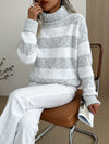 Sweaters - Rollkragenpullover | Strepenpatroon Lange Mouwen - Wit / Grijs - S - Zarandi Amsterdam