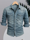 Men's shirt - Heren Denim Overhemd met Lange Mouwen van Duurzaam Katoen voor Casual Wear - Lichtblauw - S - Zarandi Amsterdam