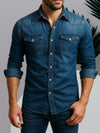 Men's shirt - Heren Denim Overhemd met Lange Mouwen van Duurzaam Katoen voor Casual Wear - Donkerblauw - S - Zarandi Amsterdam
