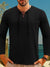 Men's shirt - Heren Linnen Longsleeve Shirt met Lace - Up V - Hals en Opgerolde Mouwen - Zwart - S - Zarandi Amsterdam