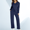 Loungewear - Idalie | Chic Two - Piece Lounge Set with Silky Touch, High Waist & Wide Legs - Marine blauw - S - Zarandi Amsterdam