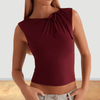 Blouses en Overhemden - Idonea | Vrouwelijke Blouse zonder Mouwen met Asymmetrische Riem en Subtiele Knopen - S - Zarandi Amsterdam