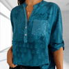 Blouses - Jacinta | Comfortabele Dames Top met V - hals, Kraag en Oprolbare Mouwen - Blauw - S - Zarandi Amsterdam