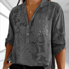 Blouses - Jacinta | Comfortabele Dames Top met V - hals, Kraag en Oprolbare Mouwen - Donkergrijs - S - Zarandi Amsterdam