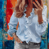 Summer Trend Outfits - Jaya | Stijlvol Blouse dames met ruches en ballonmouwen van zachte ademende stof - Blauw - S - Zarandi Amsterdam