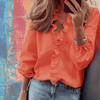 Summer Trend Outfits - Jaya | Stijlvol Blouse dames met ruches en ballonmouwen van zachte ademende stof - Oranje - S - Zarandi Amsterdam
