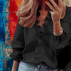 Summer Trend Outfits - Jaya | Stijlvol Blouse dames met ruches en ballonmouwen van zachte ademende stof - Zwart - S - Zarandi Amsterdam