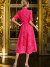 Women's Dress - Kanten midi - jurk met flatterende ronde halslijn - Roze - S - Zarandi Amsterdam