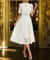 Women's Dress - Kanten midi - jurk met flatterende ronde halslijn - Wit - S - Zarandi Amsterdam