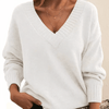 Women's Sweater - Kasjmiertrui voor dames | V - halsontwerp - Wit - S - Zarandi Amsterdam