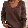 Women's Sweater - Kasjmiertrui voor dames | V - halsontwerp - Bruin - S - Zarandi Amsterdam
